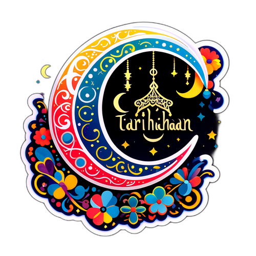 Desain Abstrak Bulan Sabit dan Manik-manik Doa