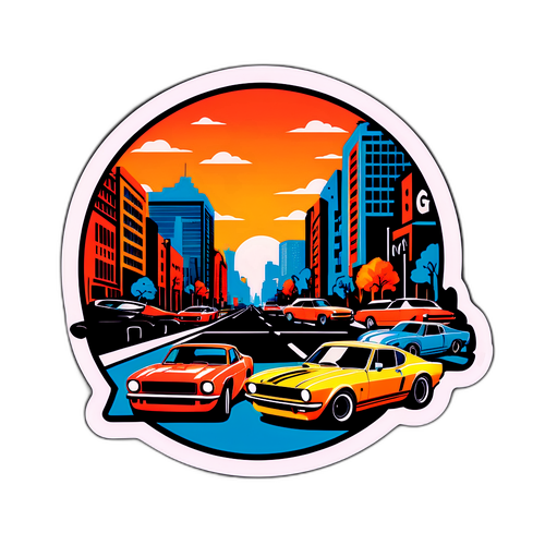 Peisaj Urban Retro cu Mașini Sport