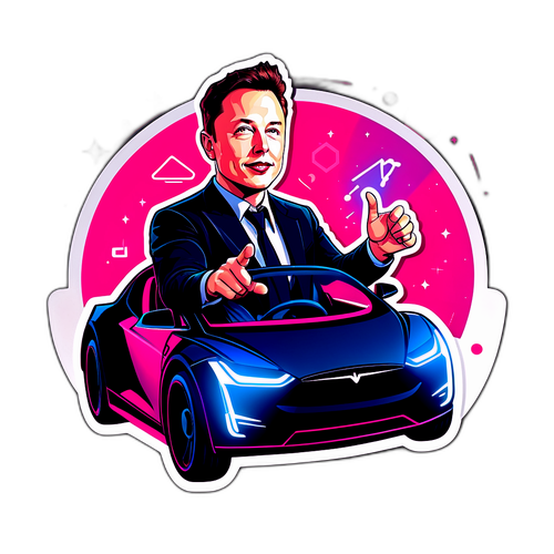 Autocolant cu Elon Musk în vehicul electric futurist