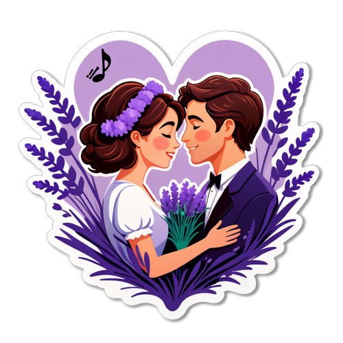 Ilustrație romantică cu iubire sub un buchet de lavandă