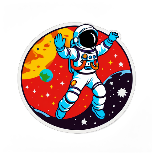 A Dança Intergaláctica: Astronauta Celebra na Lua com uma Bandeira Colorida!