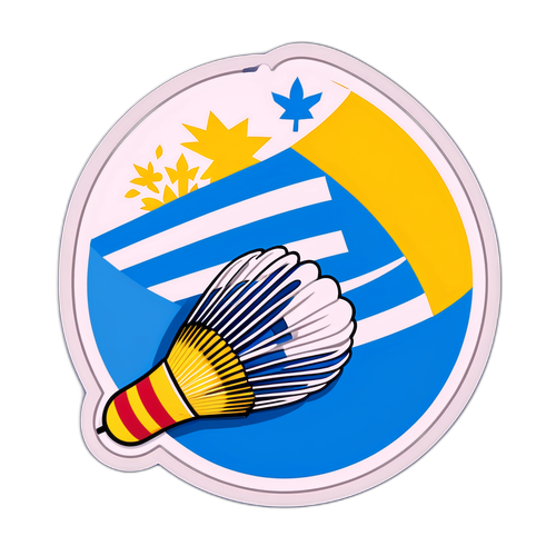 Stiker Minimalis Emblem Nasional Uruguay dan Shuttlecock Badminton