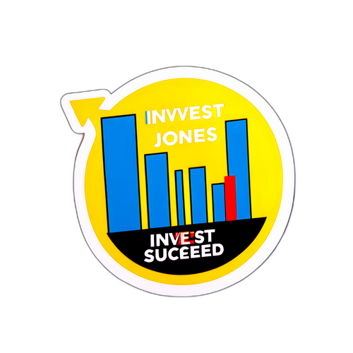 สติกเกอร์ดัชนีดาวโจนส์กับกราฟการเงินที่เพิ่มขึ้น