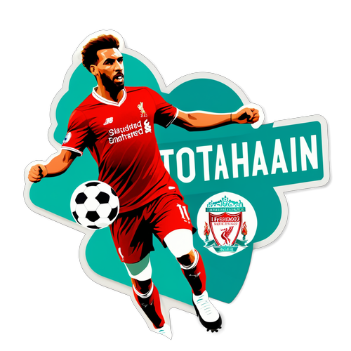 En dynamisk design av en fotball i bevegelse med 'Tottenham' og 'Liverpool' integrert i en livlig sportsdrakt