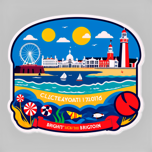 Stiker Berwarna Cerah Brighton dengan Simbol Ikonik Pantai