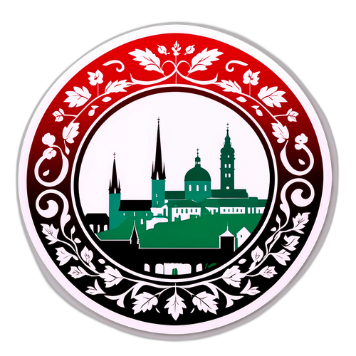 Város sziluett Egerben, szőlészeti motívumokkal