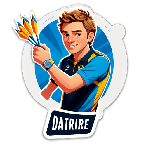 Eine auffällige Aufkleber von Luke Littler mit Dartspiel