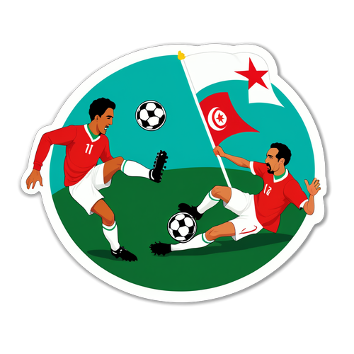 Un autocollant illustrant un match de football entre le Maroc et la Tunisie