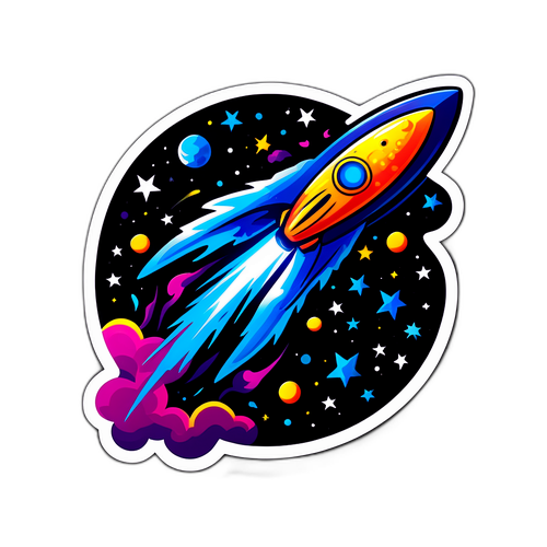 Designová samolepka rakety ve vesmíru