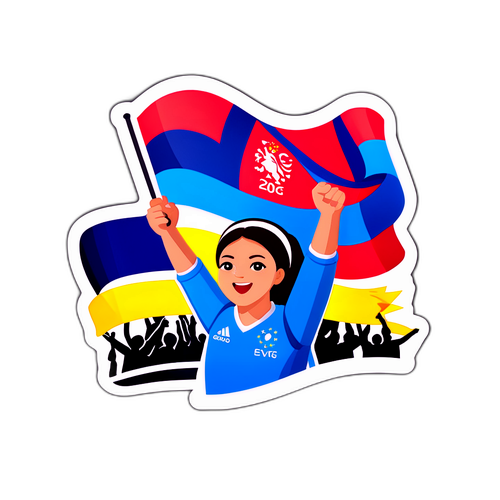 Sticker van een juichende menigte met spandoeken voor het Vrouwenvoetbalkampioenschap Euro 2025