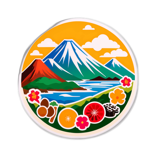 北海道の特産物と風景を描いたコラージュスタイルデザイン