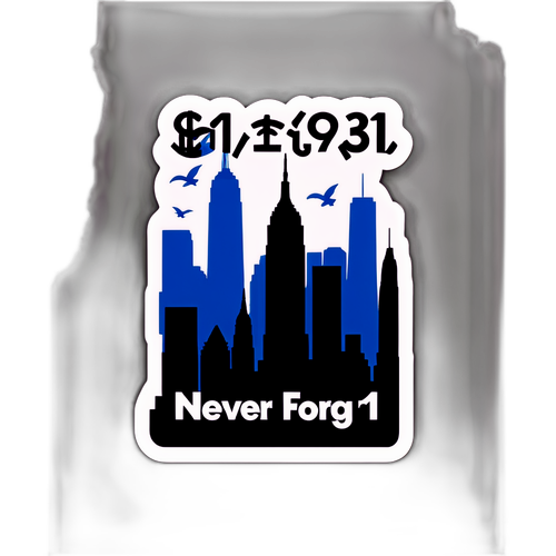 Silhuett av New Yorks skyline med texten 'Never Forget 9/11'