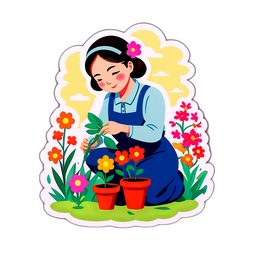 花を育てる川平千恵子のイラスト