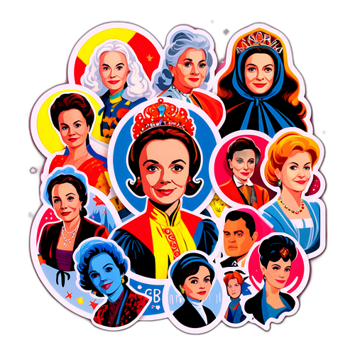 Design samolepek s portrétem Lindy Rybové a jejími ikonickými rolemi