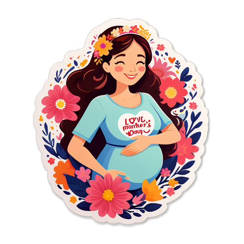 Este Dia das Mães, Celebre o Amor: Ilustração Floral de uma Gestante Que Encanta!