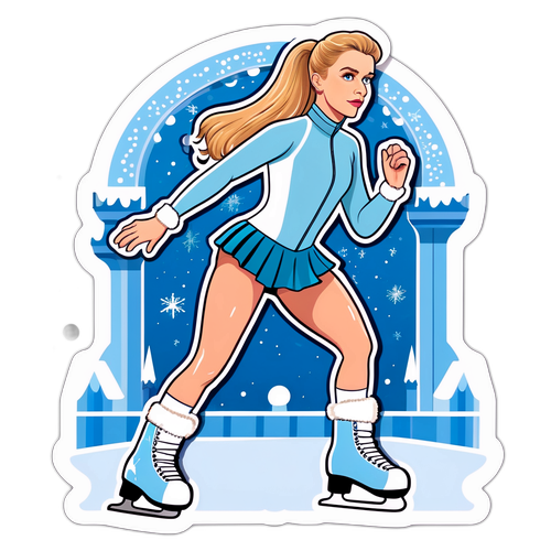 Illustrera Tonya Harding i en dramatisk pose med skridskor