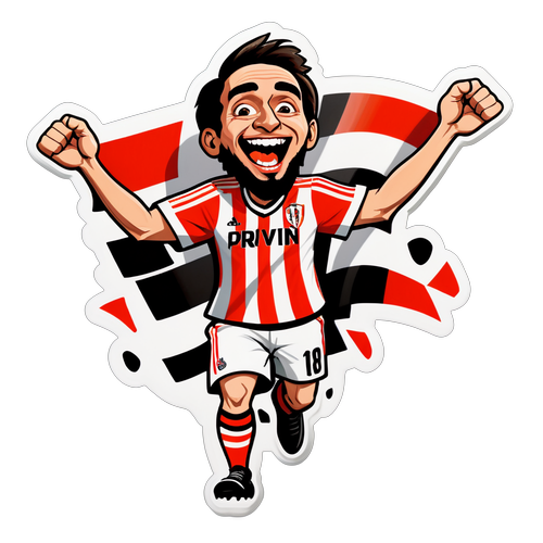 Caricatura de torcedores icônicos do River Plate comemorando um gol