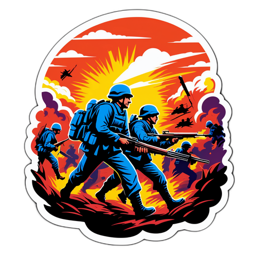 Krigsscene med soldater