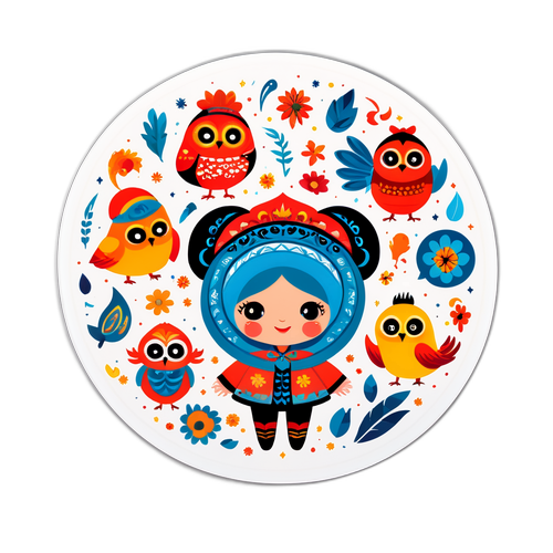 Autocolant de basm cu Alin Fica și personaje din folclor românesc