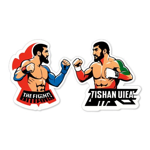 Sticker van een UFC-gevecht met silhouetten van Arman Tsarukyan en Islam Makhachev