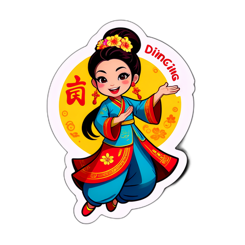 Sticker Nhân Vật Hoạt Hình Mặc Trang Phục Truyền Thống Việt Nam