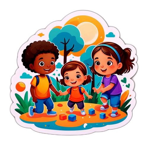 遊びに夢中な子供たちのイラスト