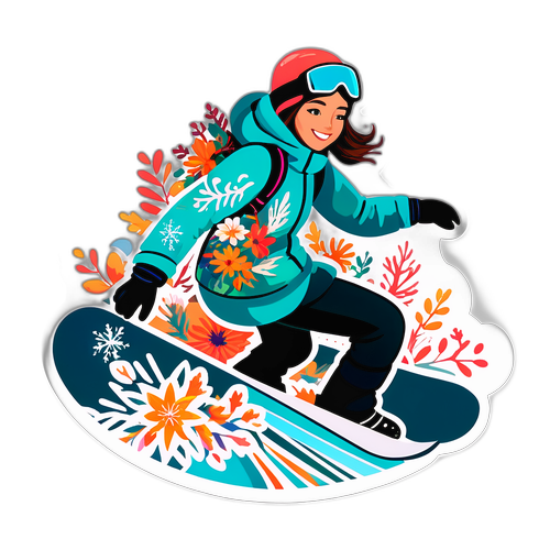 Autocollant d'une snowboardeuse avec motifs floraux