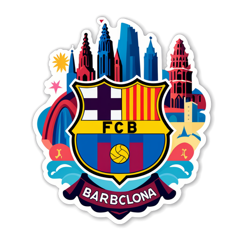 Kreativ design med FC Barcelona-logo og Barcelonas landemerker