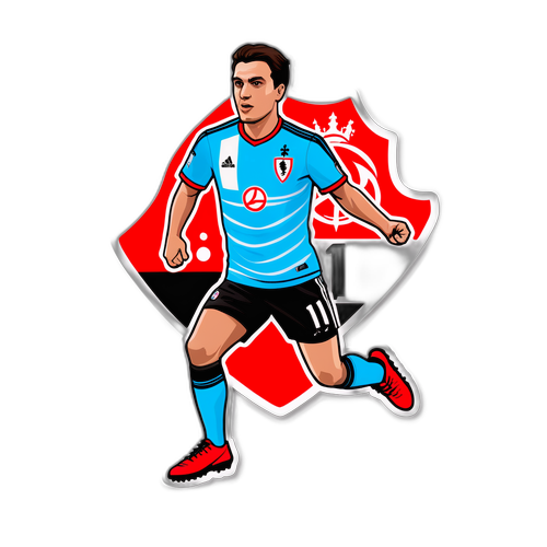 Sticker für das Match "Lausanne-Sport – Beşiktaş" mit Stadionlogo, Fan-Fahnen und ikonischer Spielerpose