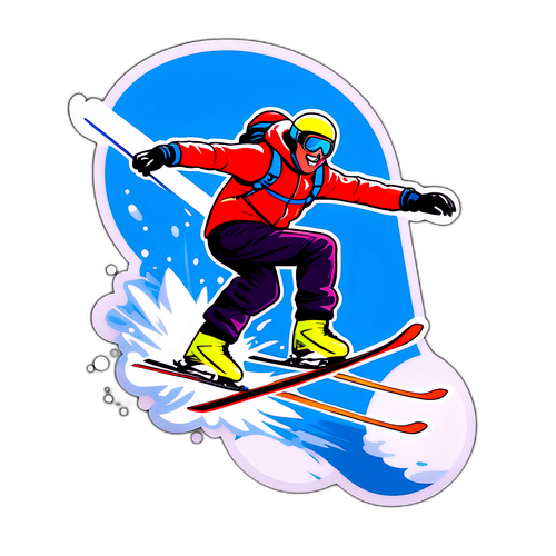 Komiksowy narciarz na poduszce powietrznej