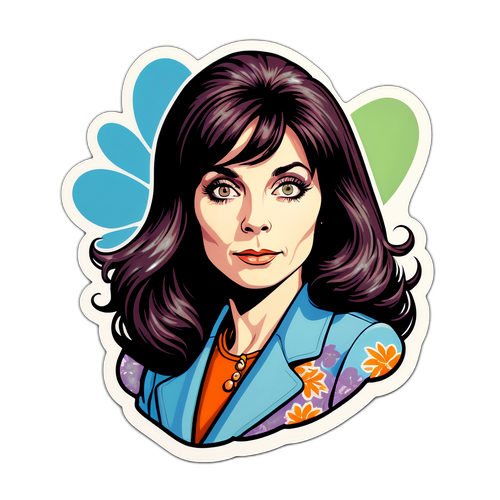 Coole Retro-Aufkleber von Iris Berben im Stil der 1970er