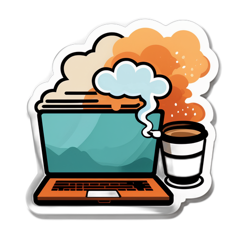 Sticker cu abur de cafea și laptop
