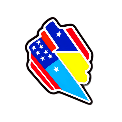 Яркий стикер с элементами различных спортсменов в виде одного флага на фоне спортивного стадиона