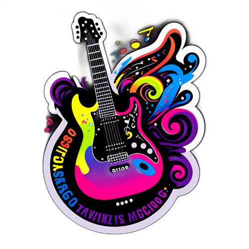 Adesivo a forma di chitarra con titoli di canzoni di Vasco Rossi