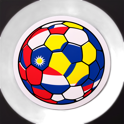 Un adhesivo que muestra los colores de la bandera colombiana con un balón de fútbol