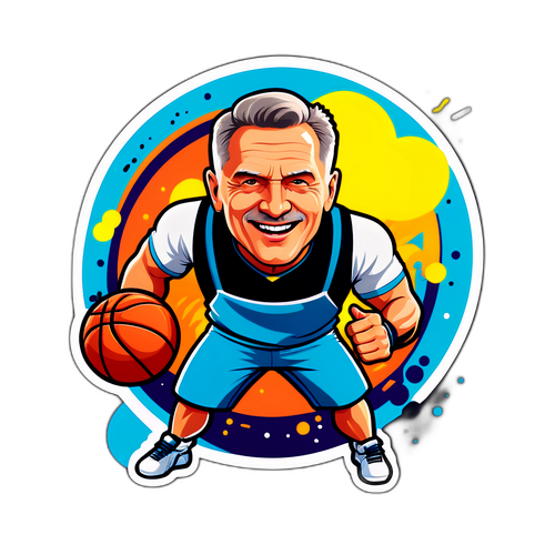 Energetischer Aufkleber von Frank Buschmann mit verschiedenen Sportarten im Hintergrund