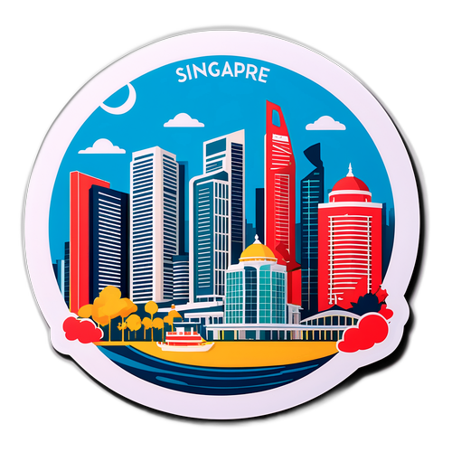 Sticker cu ilustrarea artistică a orașului Singapore