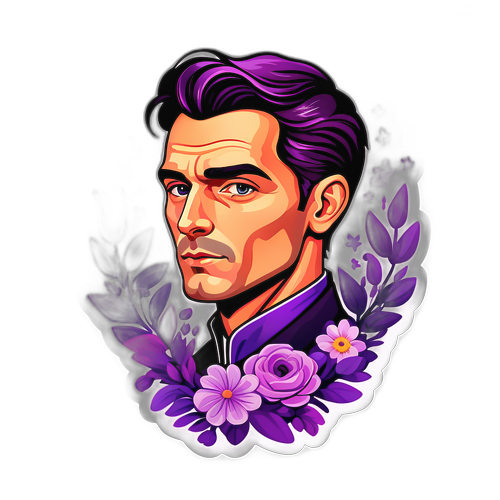 Ein Porträt von Valentin Bontus, umgeben von Blumen und lila Tönen