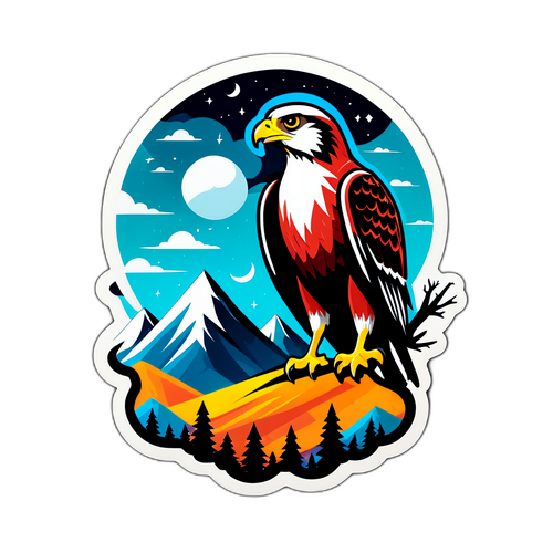 Umělecký design samolepky s falcon 9 a přírodními prvky