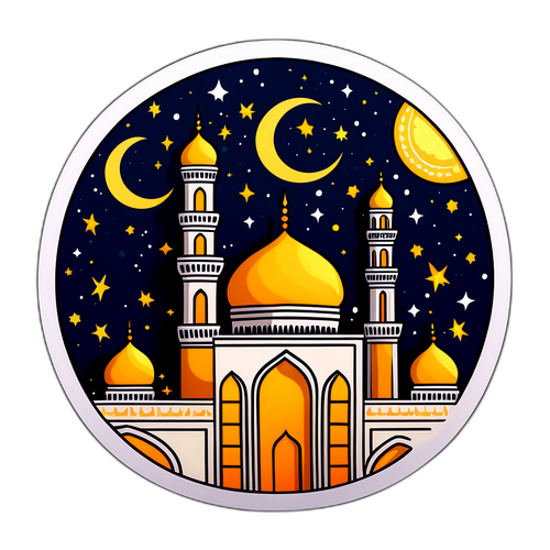 手繪風格的月光清真寺貼紙設計