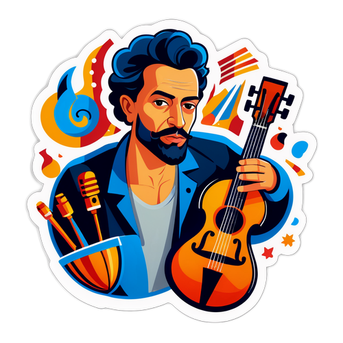 Styliserad porträtt av Igor Thiago med musikinstrument