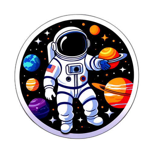 Interstellar Aufkleber mit Astronauten und Planeten