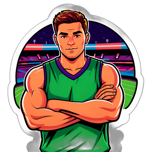 הוא עומד מול האצטדיון, ידיים מצולבות ומסתכל בביטחון