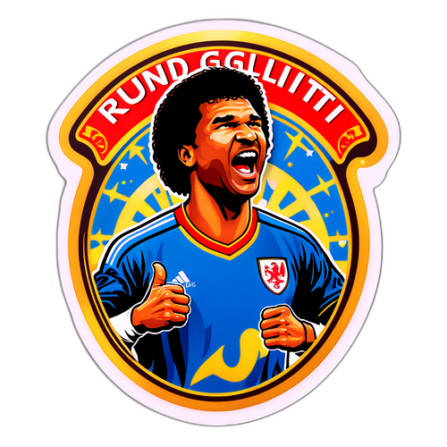 Nostalgischer Aufkleber von Ruud Gullit, der einen Torerfolg feiert
