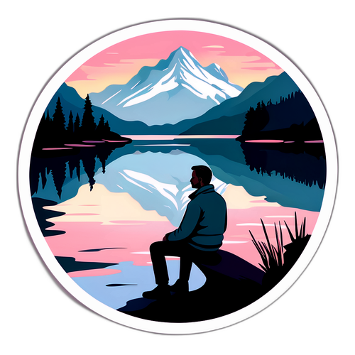 Taiteellinen kuva Lennart Karlista istumassa järven rannalla