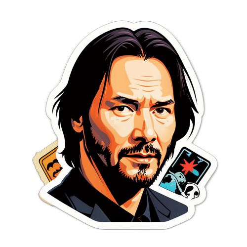 Sticker cu un portret stilizat al lui Keanu Reeves