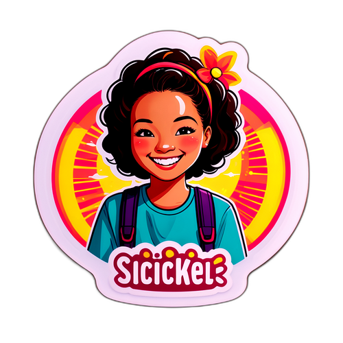 Uśmiechnięta dziewczynka z napisem "SICICKEL"