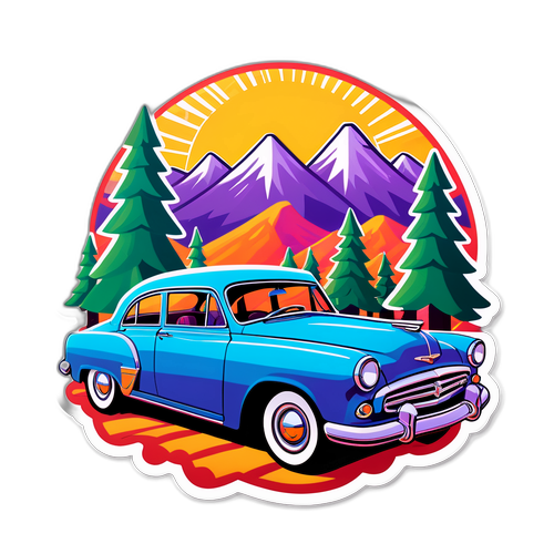 एक फंकी स्टिकर डिजाइन क्लासिक कार के साथ