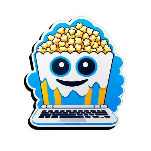 Joyful Laptop and Popcorn Sticker