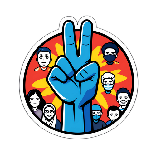 Sticker cu un slogan motivațional despre protestele pașnice